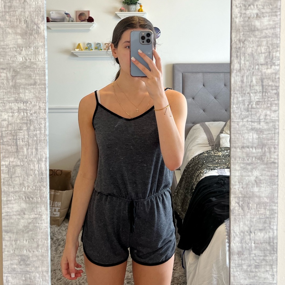 Gray/Black Romper Bathing Suit Coverup Mossimo XS V Neck